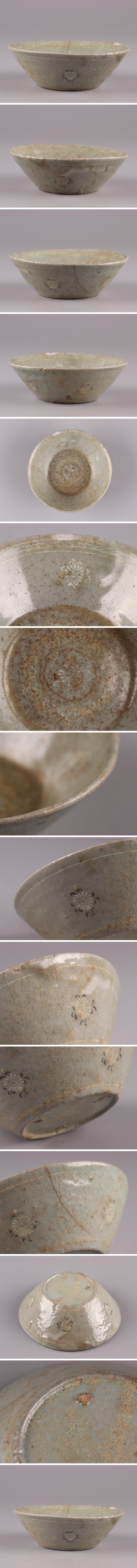 国産人気古美術 朝鮮古陶磁器 高麗青磁 白黒象嵌 皿 時代物 極上品 初だし品 4410 高麗